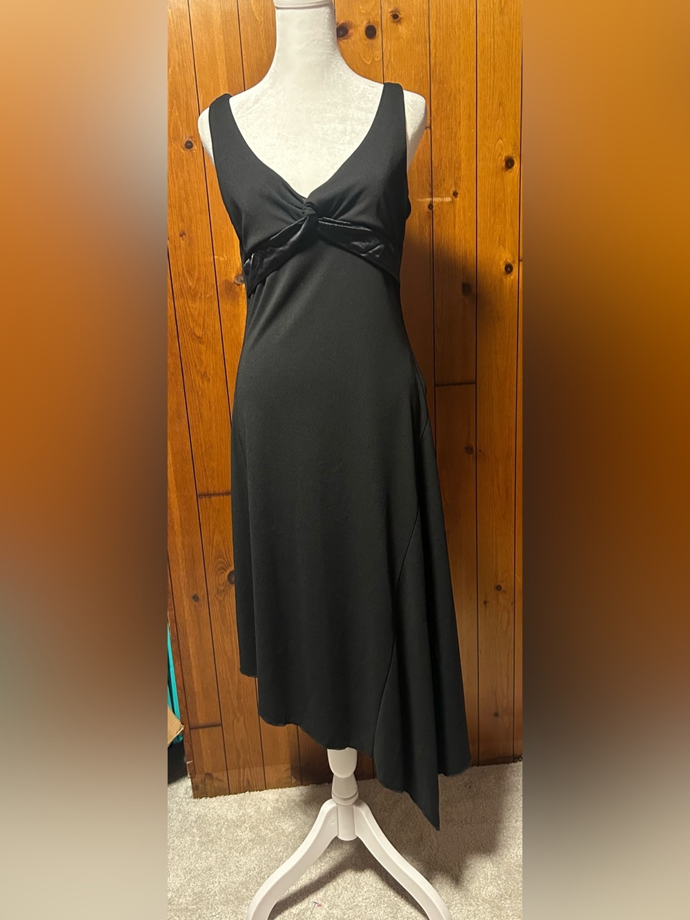 Vintage Bisou Bisou Black Satin Trim Handkerchief Midi Dress (Y2K / Whimsigoth)